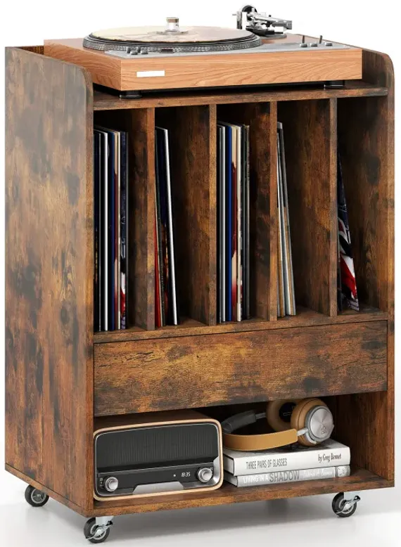 Record Player Stand Turntable Stand with Drawer and Record Holder