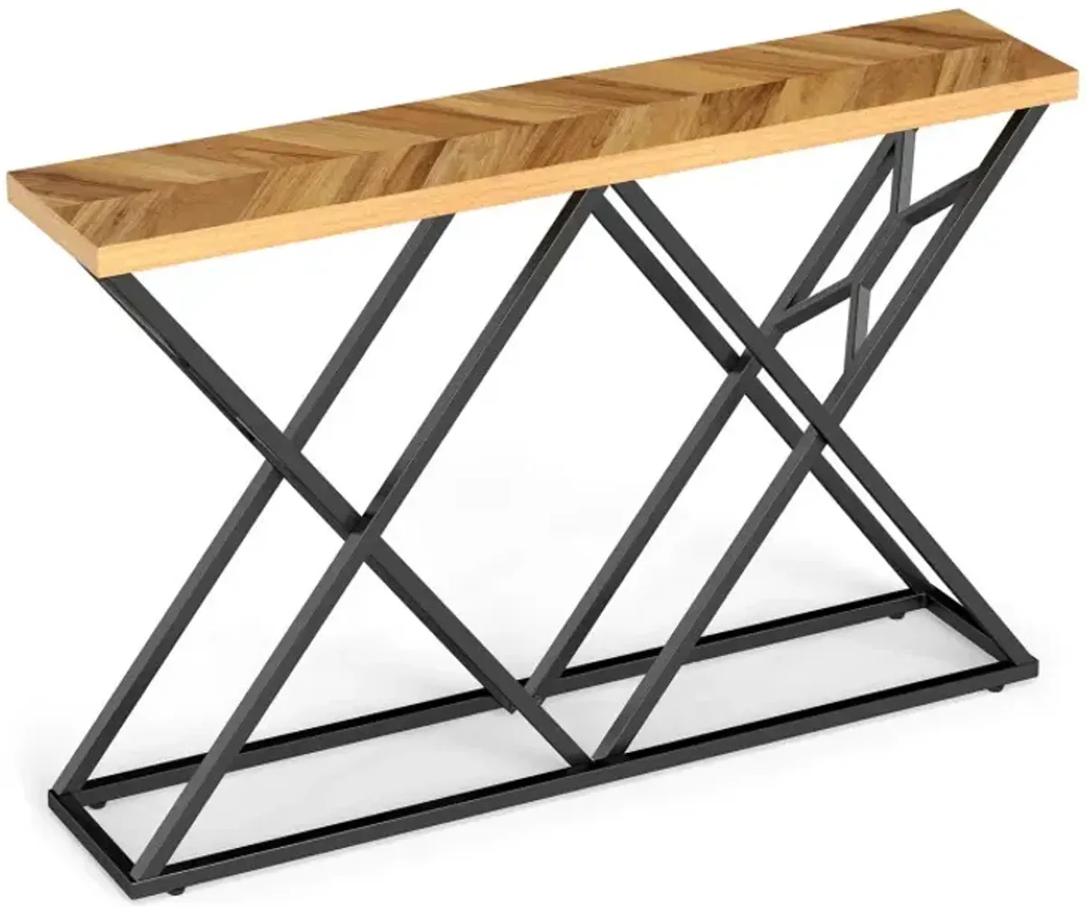 55 Inch Console Table with Solid Metal Frame and Storage