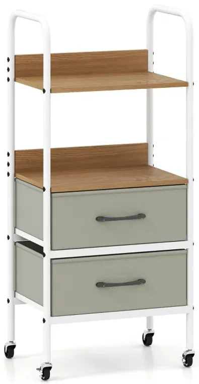 Rolling Utility Storage Cart with 2 Open Shelves and 2 Fabric Drawers