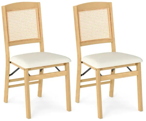 Folding Dining Chairs Set of 2 Rubber Wood Chairs with Linen Padded Seat