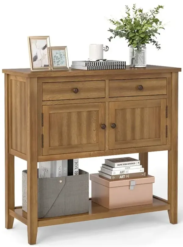 Mid-Century Console Table Wood Coffee Bar Buffet Sideboard with 2 Drawers