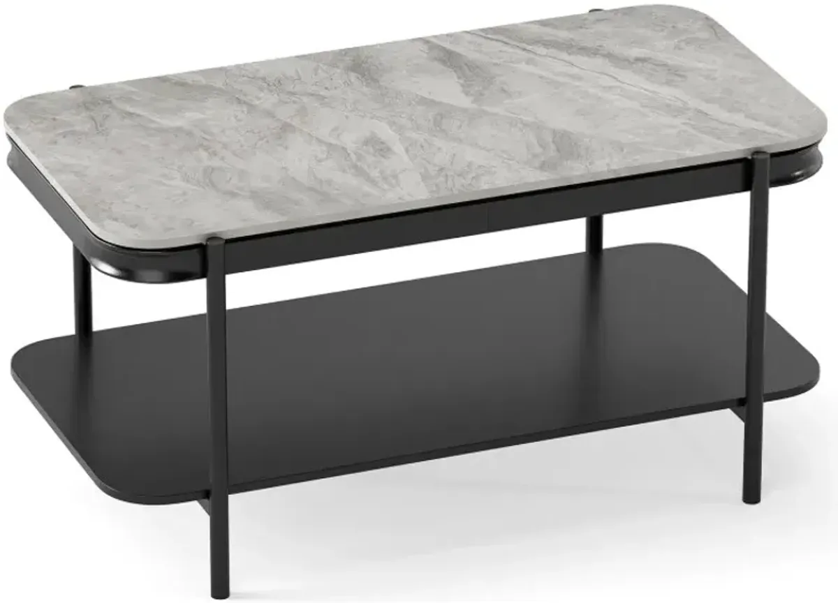 2-Tier Modern Rectangular Coffee Table with Sintered Stone Top