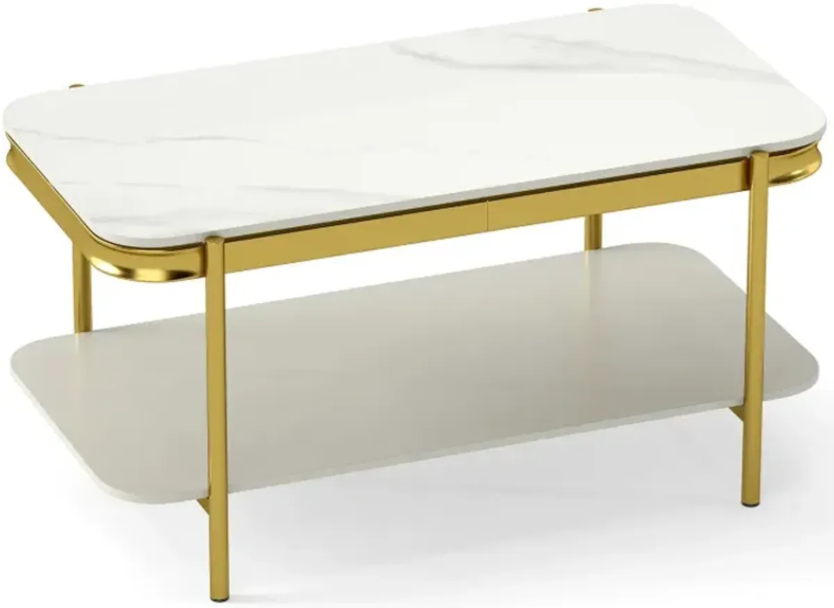 2-Tier Modern Rectangular Coffee Table with Sintered Stone Top