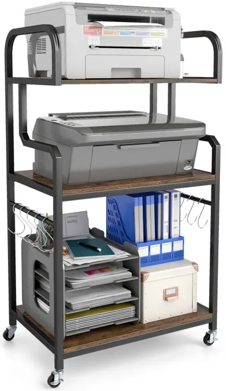 3-Tier Rolling Printer Stand Home Office Large Printer Cart with Storage Shelves