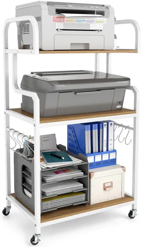 3-Tier Rolling Printer Stand Home Office Large Printer Cart with Storage Shelves