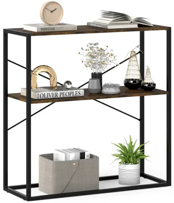 36" Console Table 2-Tier Entryway Table with Wooden Open Shelves and Metal Frame