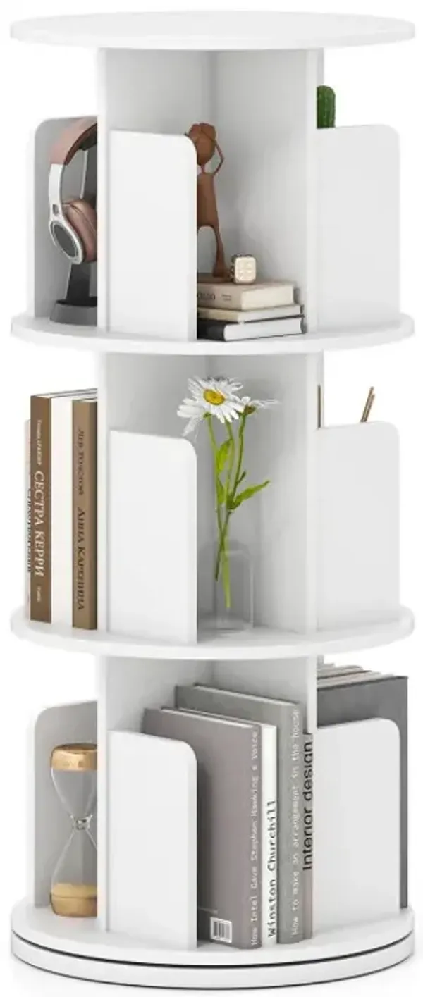 3-Tier Rotating Bookshelf with Dividers and Anti-falling Baffles