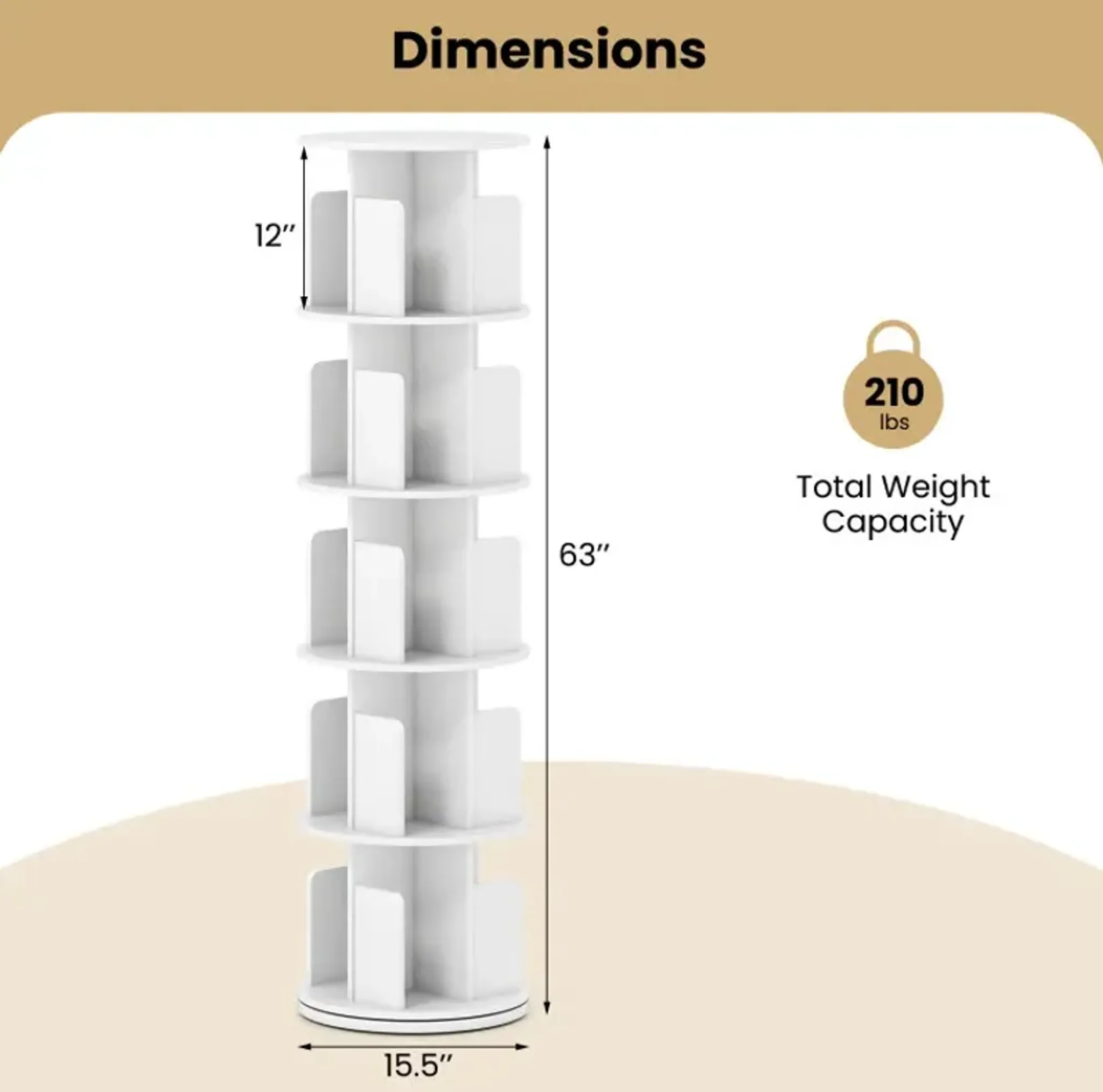 5 Tier Rotating Bookshelf 360 Display Rack With Dividers And Anti ...