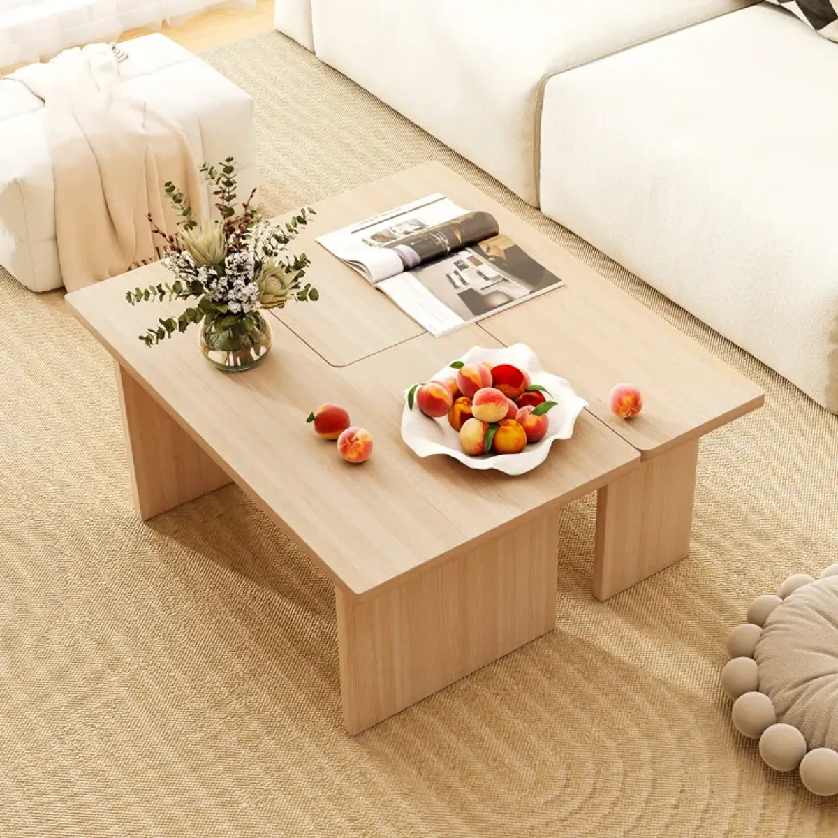 Modular Coffee Table Set of 2 L Shaped Center Tables for Small Space