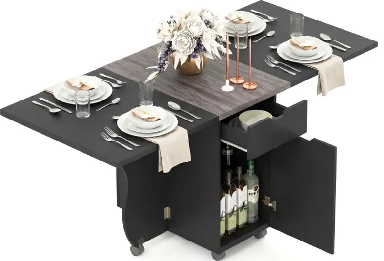 Folding Dining Table 3-in-1 Space-Saving Drop Leaf Kitchen Table with Lockable Wheels