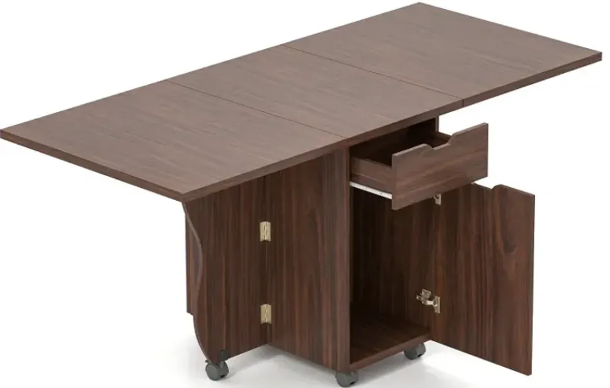 Folding Dining Table 3-in-1 Space-Saving Drop Leaf Kitchen Table with Lockable Wheels