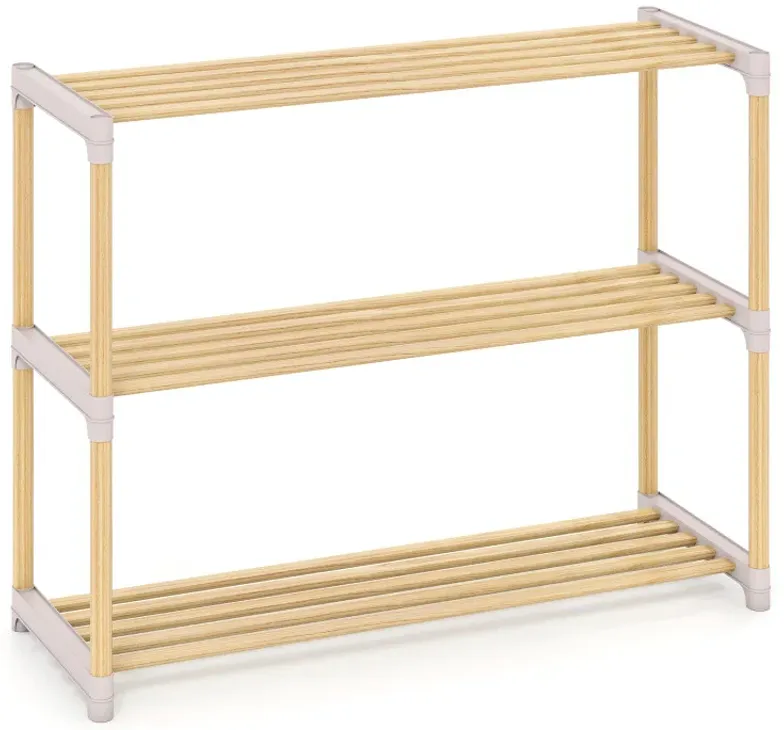 3/4-Tier Solid Wood Shoe Rack with Slatted Open Shelves