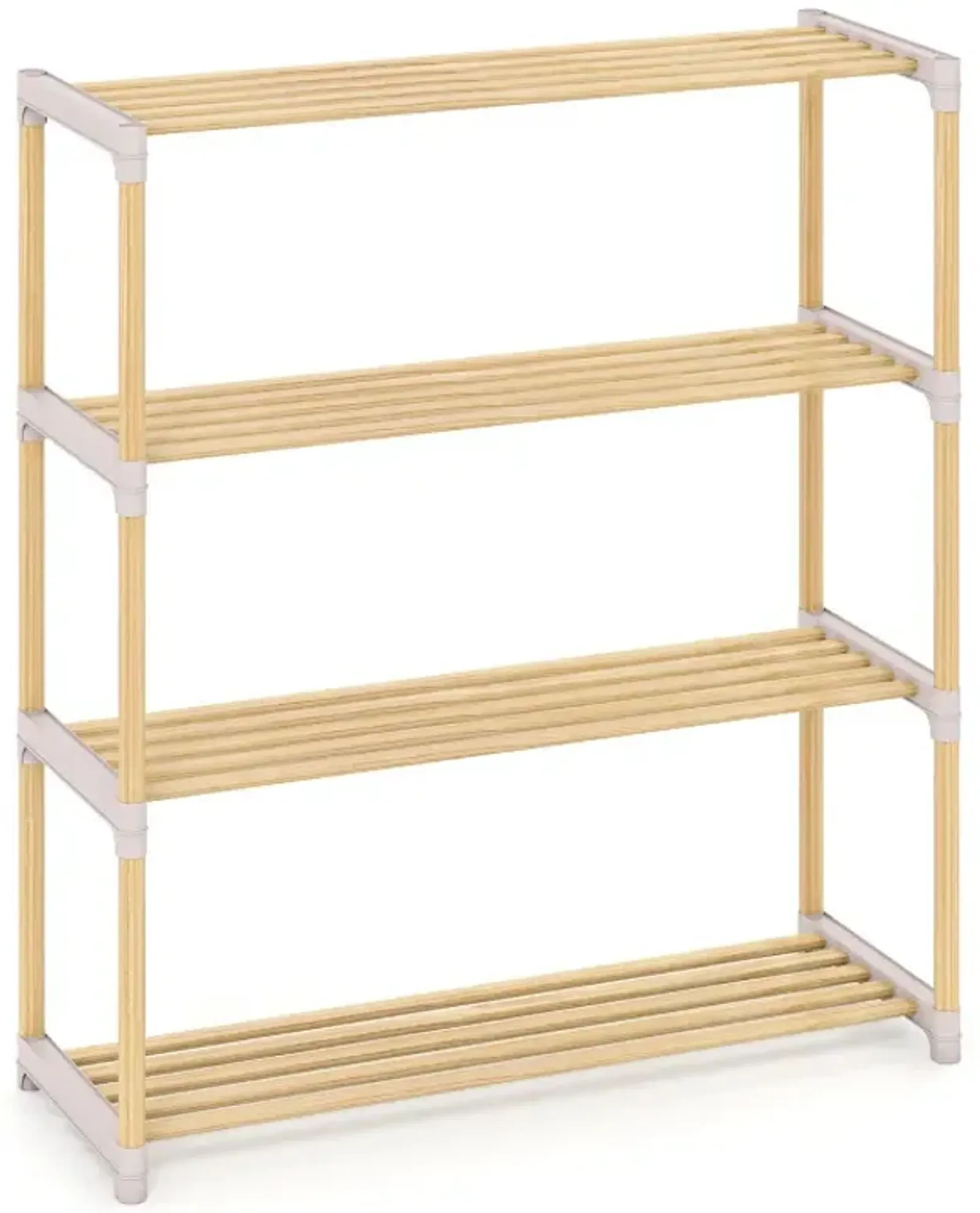 3/4-Tier Solid Wood Shoe Rack with Slatted Open Shelves (JV13431GR)