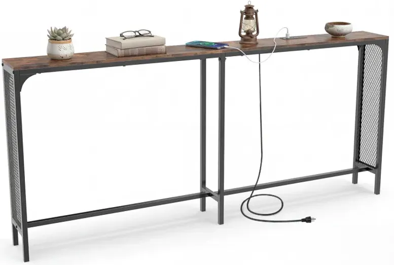 71 Inch Narrow Console Table with Power Outlet for Small Space