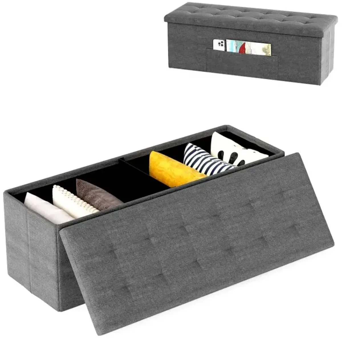 43 Inches Folding Storage Ottoman Bench Linen End of Bed Bench with Padded Seat