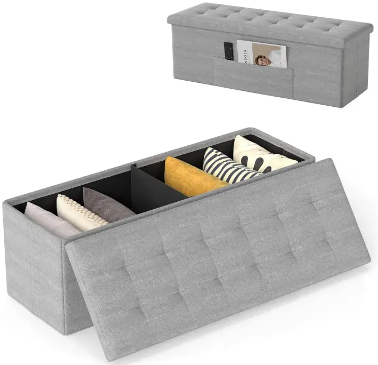 43 Inches Folding Storage Ottoman Bench Linen End of Bed Bench with Padded Seat
