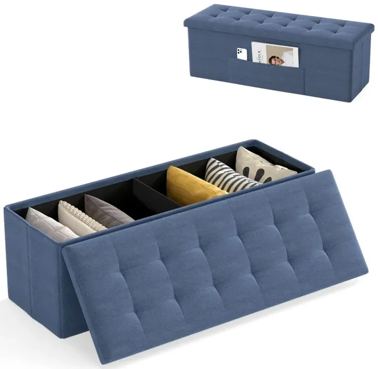 43 Inches Folding Storage Ottoman Bench Linen End of Bed Bench with Padded Seat