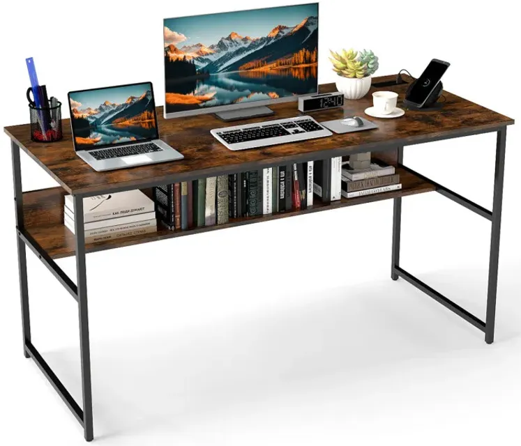 55 x 24 inch Computer Desk with Power Outlets and USB Ports