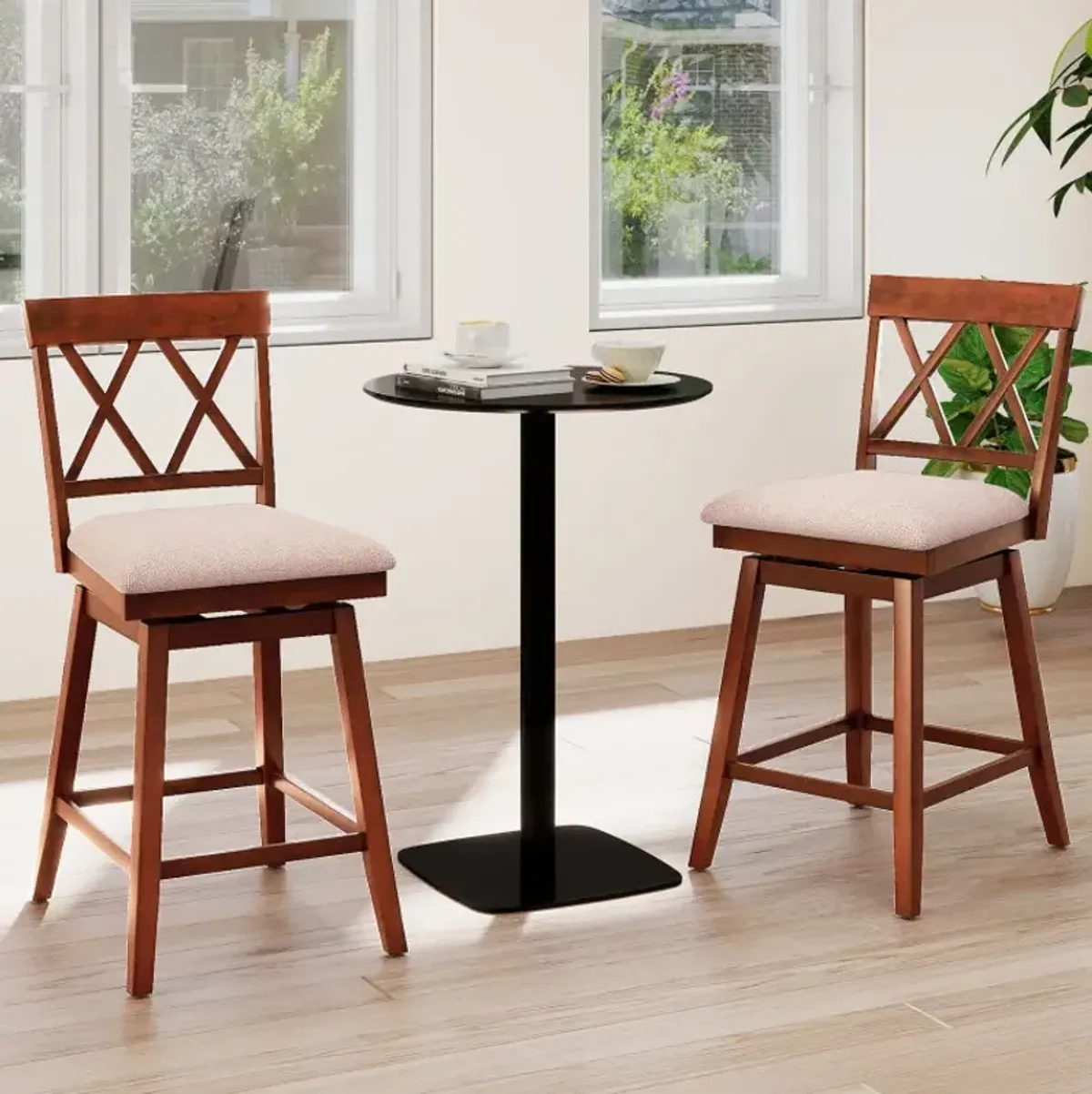 24 Inch Counter Height Barstools Set of 2 with Backrest and Seat Cushion