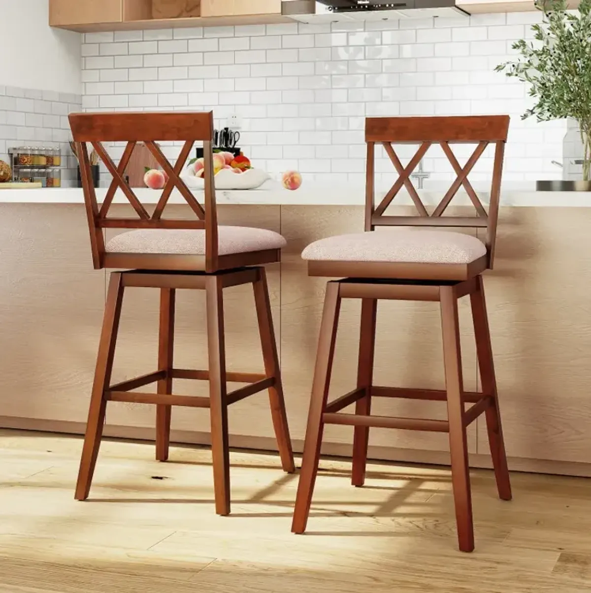 24 Inch Counter Height Barstools Set of 2 with Backrest and Seat Cushion