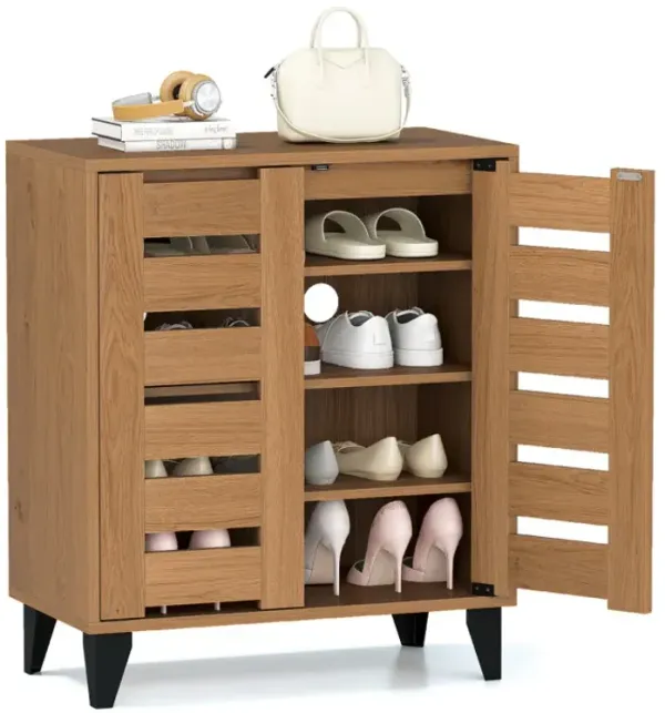 4-Tier Farmhouse Shoe Organizer with Louvered Door