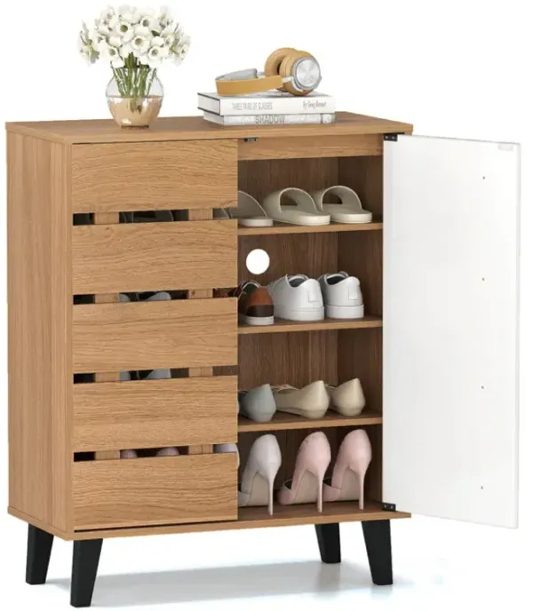 4-Tier Farmhouse Shoe Organizer with Louvered Door