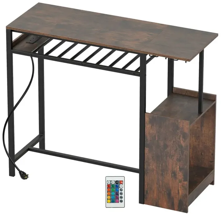 Rectangular Bar Table with Charging Station and LED Light
