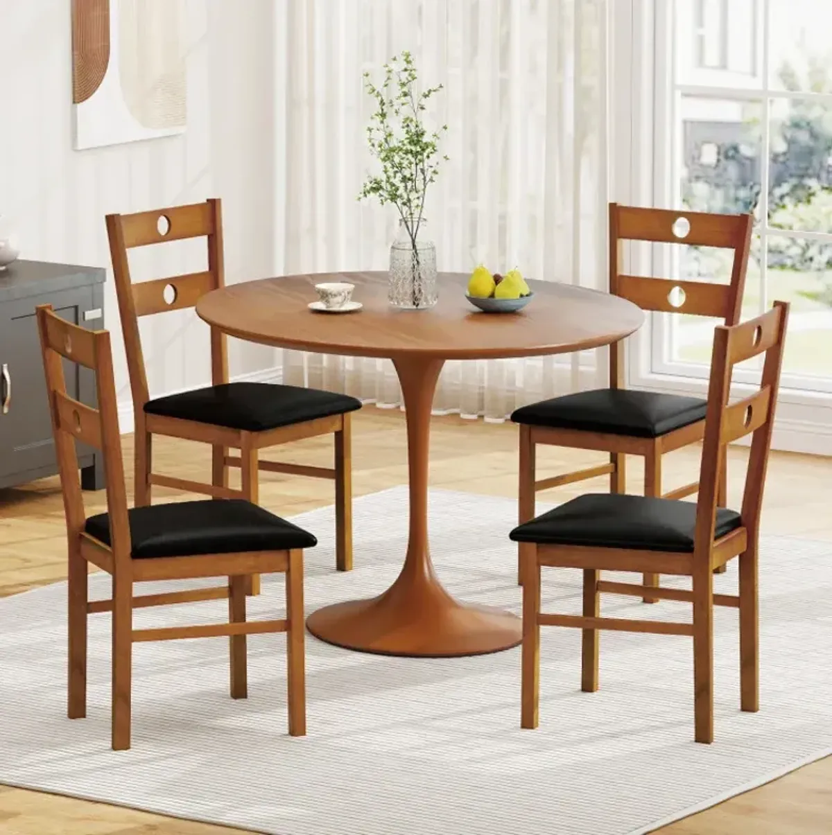 Wooden Dining Chairs Set of 2 Armless Kitchen Chairs with Hollowed Backrest