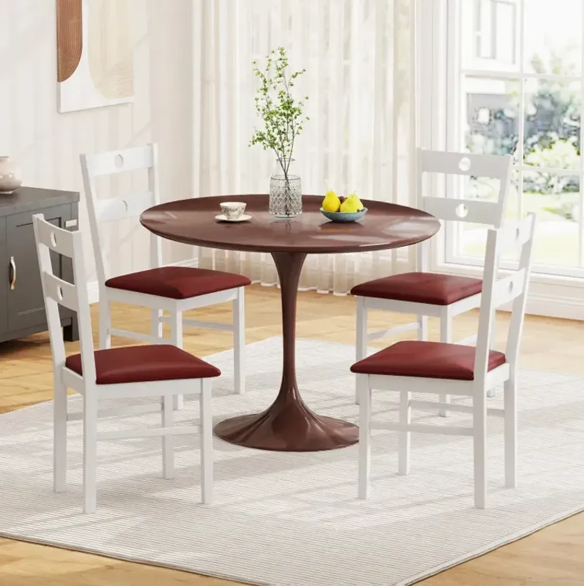 Wooden Dining Chairs Set of 2 Armless Kitchen Chairs with Hollowed Backrest