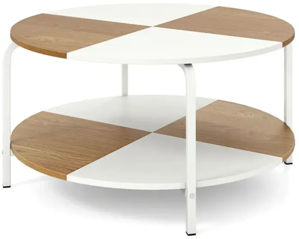 2-Tier Round Coffee Table Metal Frame with Storage Shelf