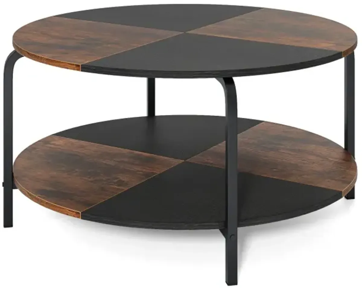 2-Tier Round Coffee Table Metal Frame with Storage Shelf