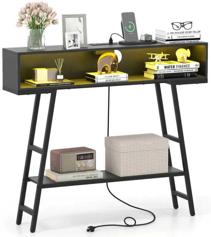 40" Console Table with Charging Station and LED Lights