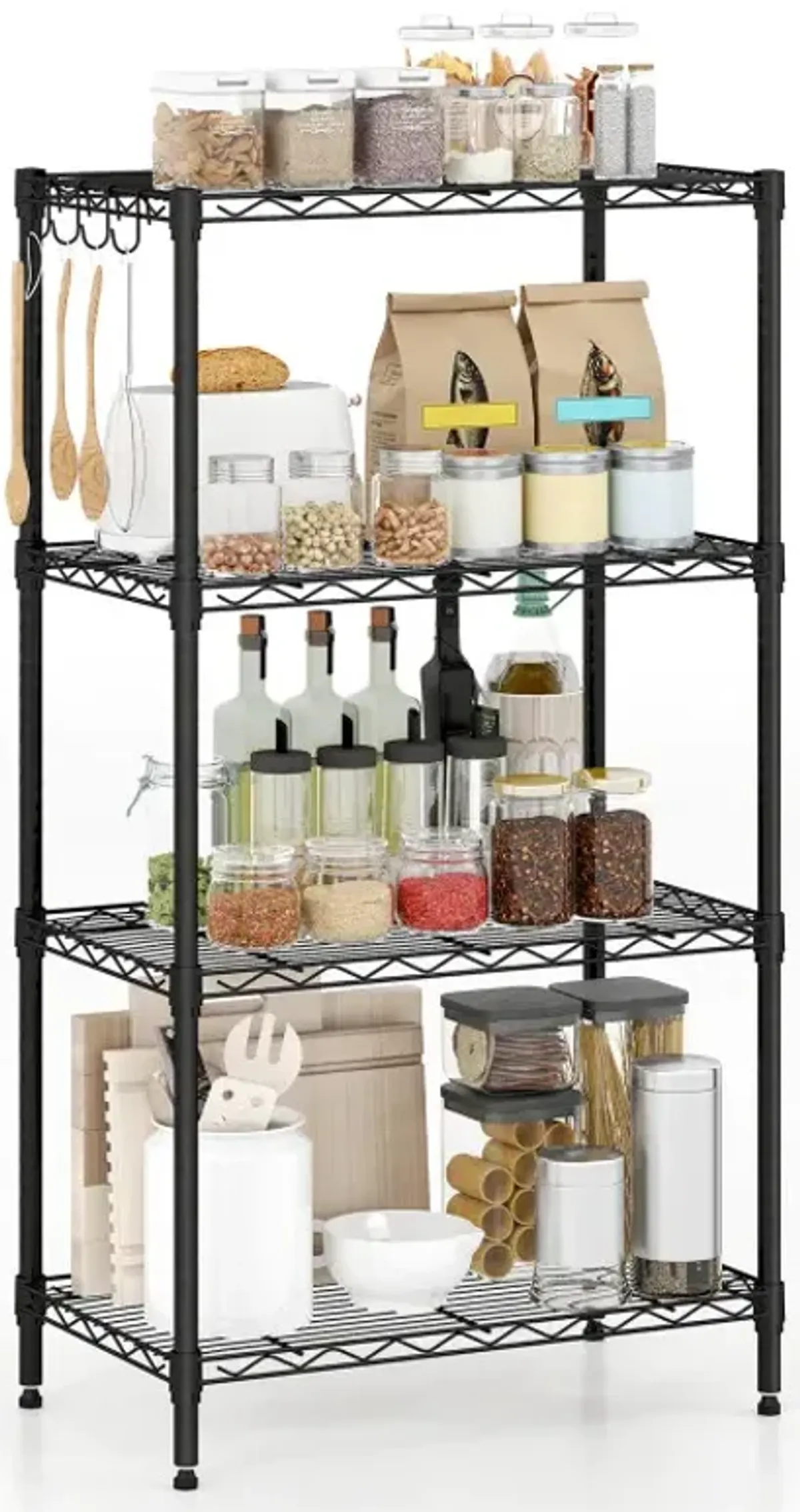 4-Tier Metal Storage Shelving Unit with V-Shaped Wire Rack and 600 LBS Capacity