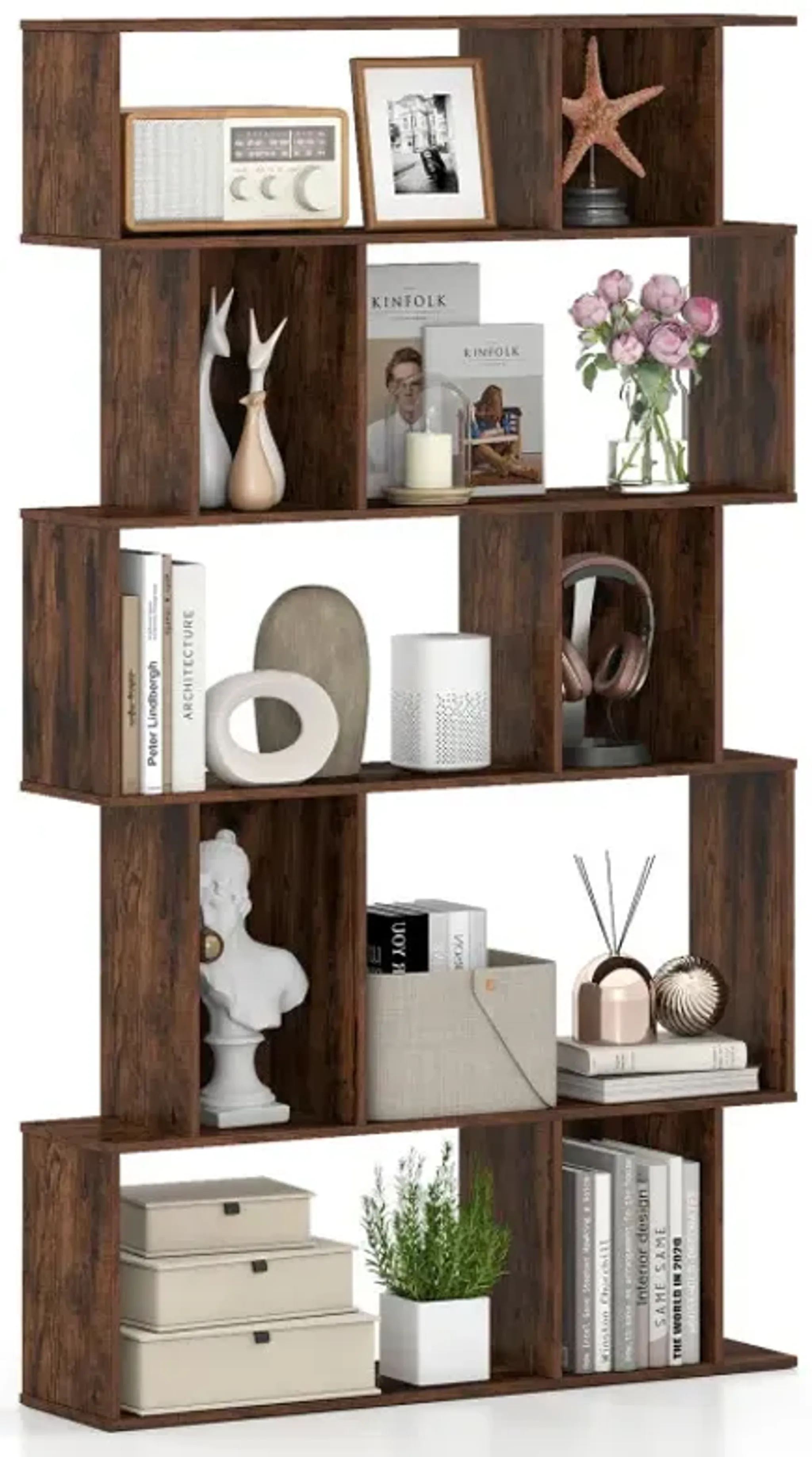 YNWAブック Geometric Bookshelf 5 Tier Bookcase With Open Shelves And Closed