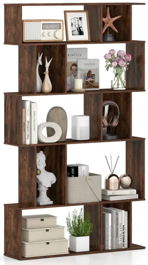 Geometric Bookshelf 5-Tier Bookcase with Open Shelves and Closed-back Cubes