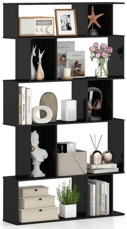 Geometric Bookshelf 5-Tier Bookcase with Open Shelves and Closed-back Cubes