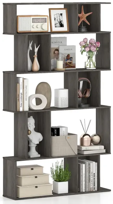 Geometric Bookshelf 5-Tier Bookcase with Open Shelves and Closed-back Cubes
