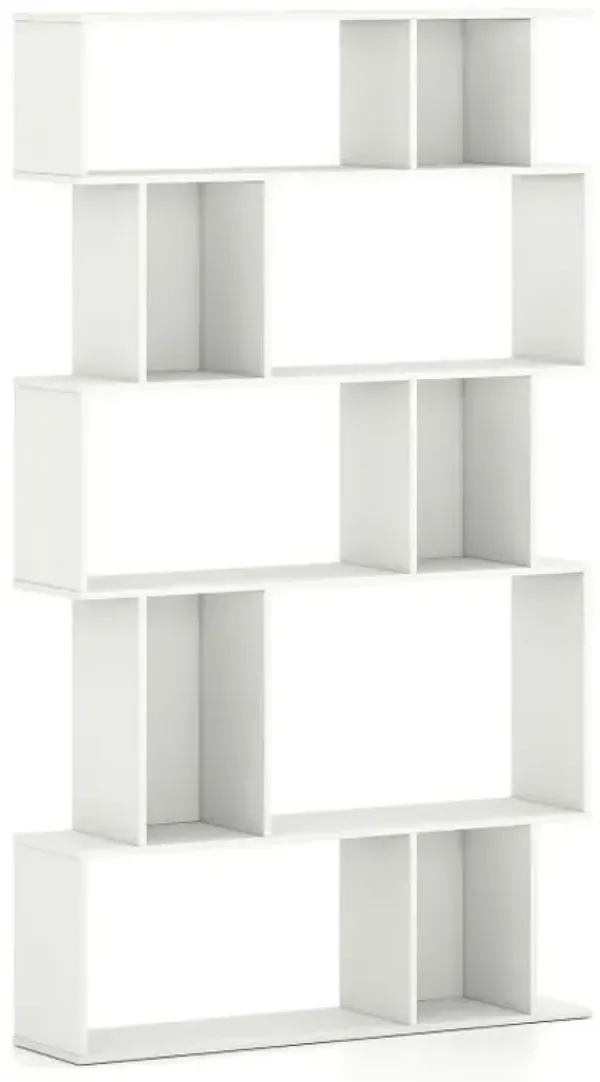 Geometric Bookshelf 5-Tier Bookcase with Open Shelves and Closed-back Cubes