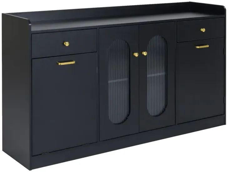 Large Buffet Cabinet Hidden Tilt Out Trash Can Cabinet with 2 Glass Doors