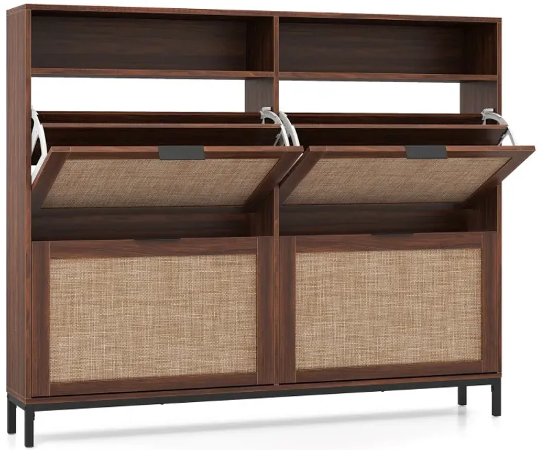 Shoe Storage Cabinet with 4 Flip Drawers Narrow Freestanding Shoe Organizer with Adjustable Shelves