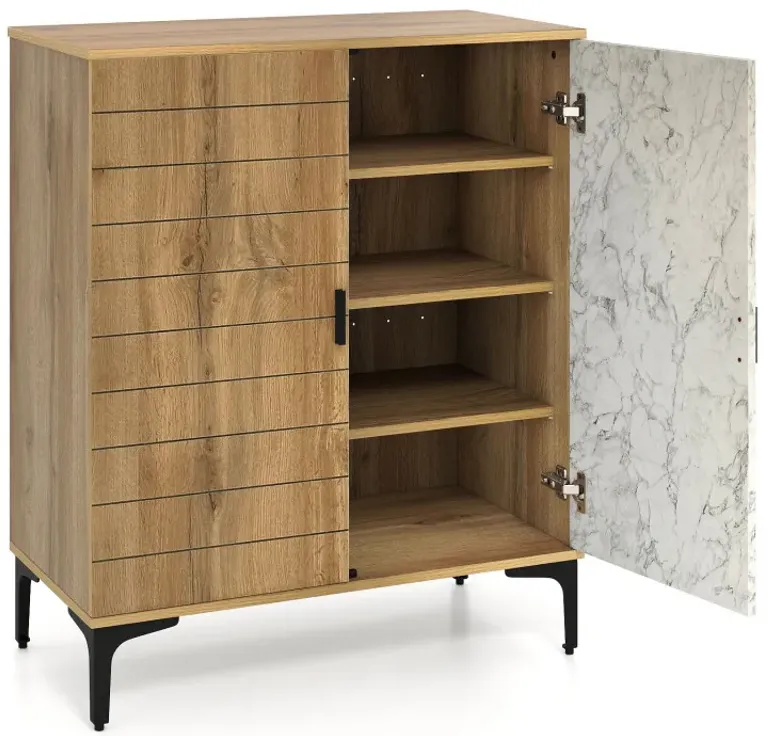 4 Tier Farmhouse Shoe Storage Cabinet with Removable Shelves and Metal Legs