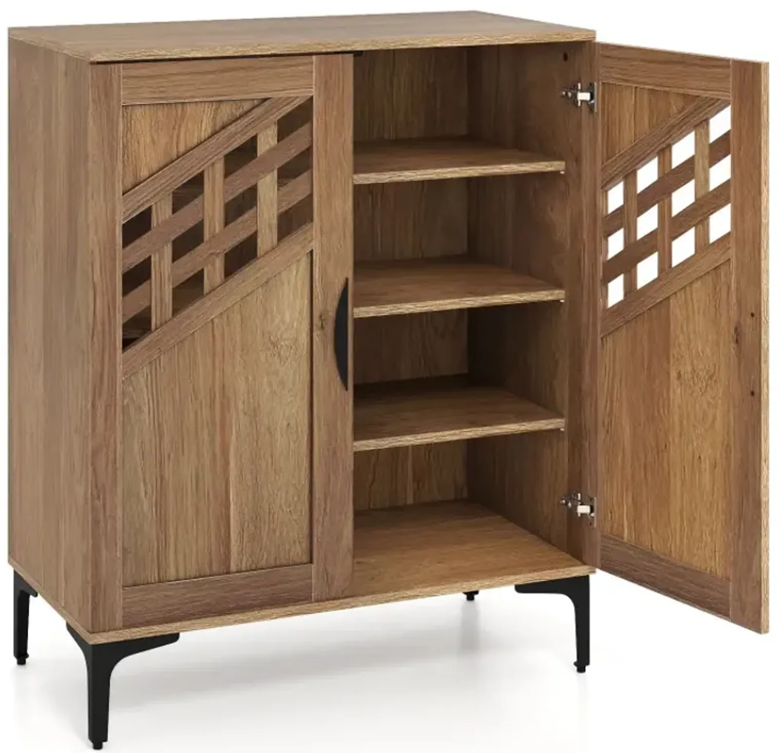 4 Tier Farmhouse Shoe Storage Cabinet with Removable Shelves and Metal Legs (JV13641WN)