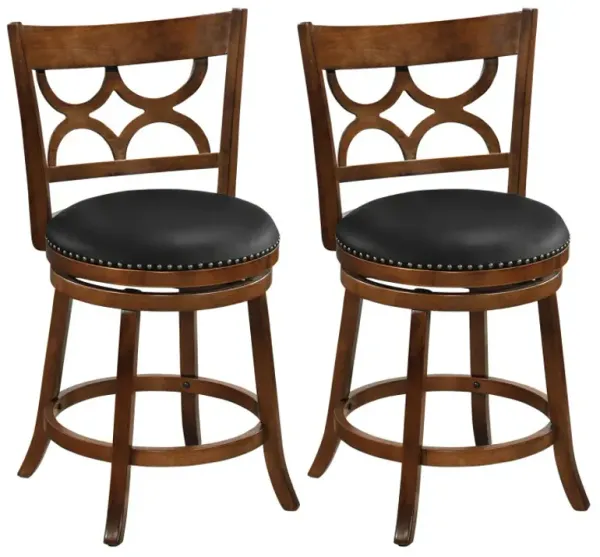 Swivel Bar Stools Set of 2 with High Backrest and Wood Frame