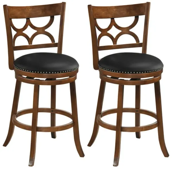 Swivel Bar Stools Set of 2 with High Backrest and Wood Frame