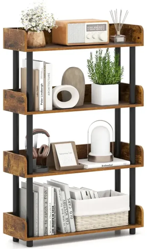 4-Tier Bookshelf Open Bookcase with Anti-Tipping Kit Industrial Storage Unit