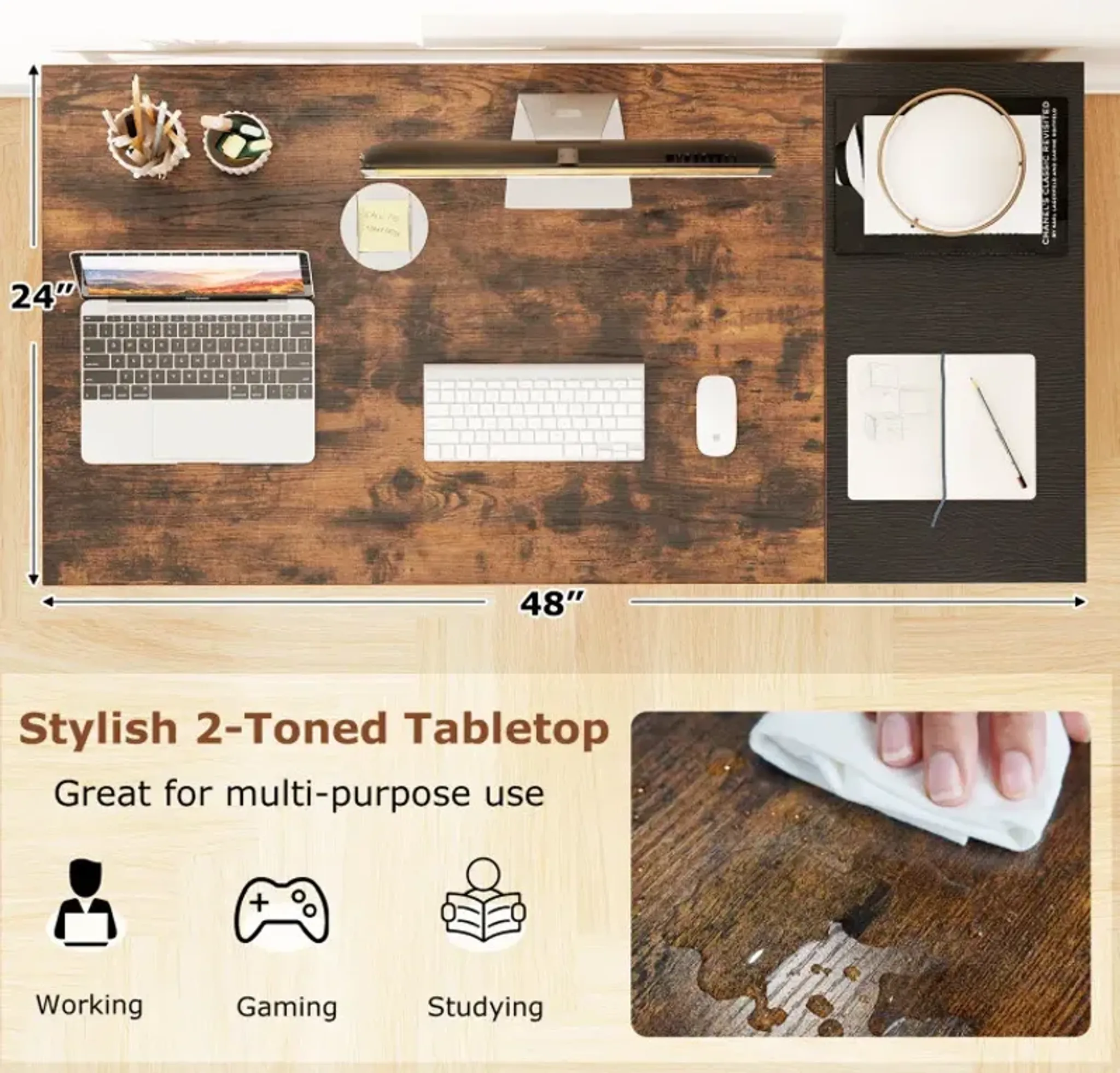 48 Inch Computer Desk With 2 Fabric Drawers Industrial Home Office Desk ...