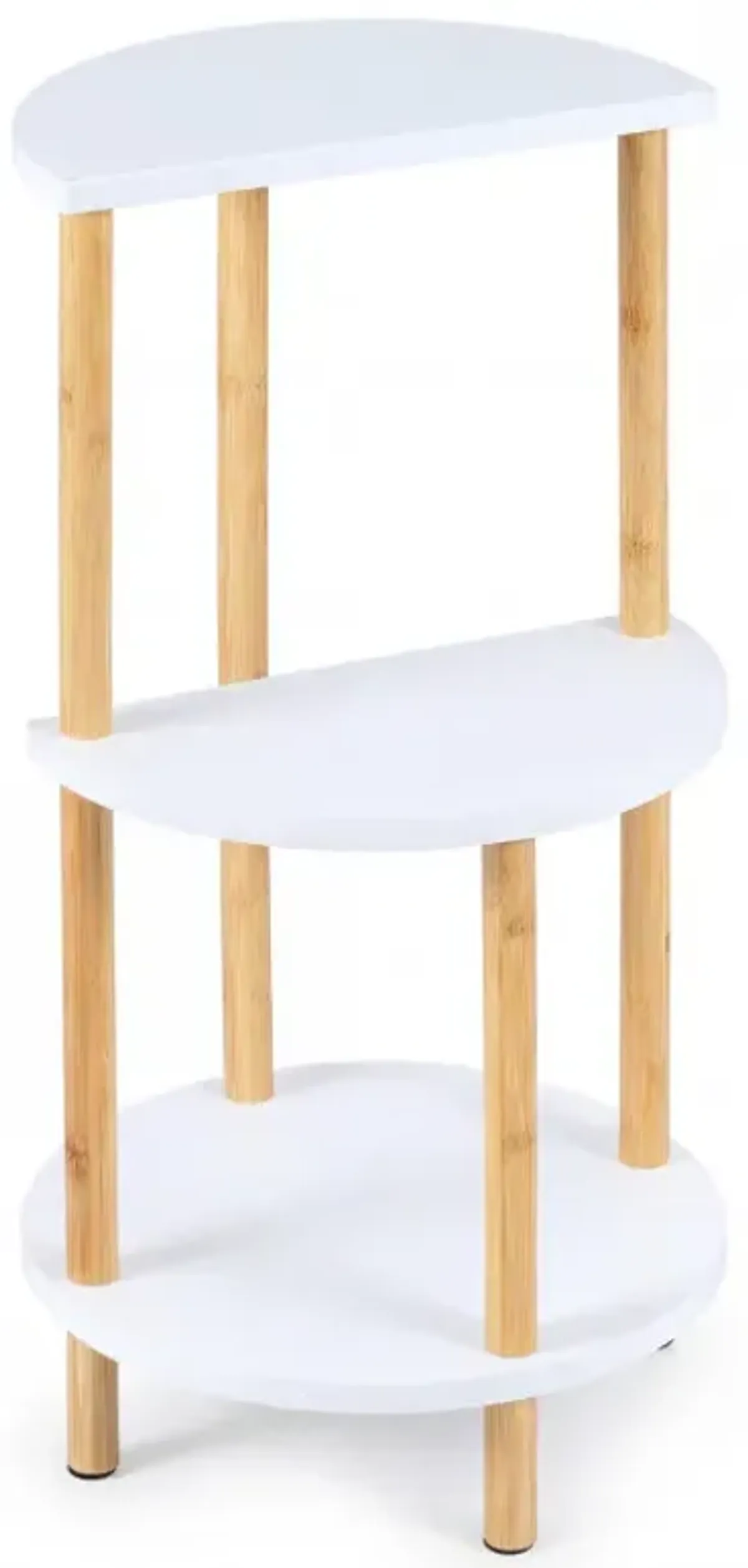 Set of 2 Round Side Table Compact with 3-Tier Shelves and Bamboo Construction