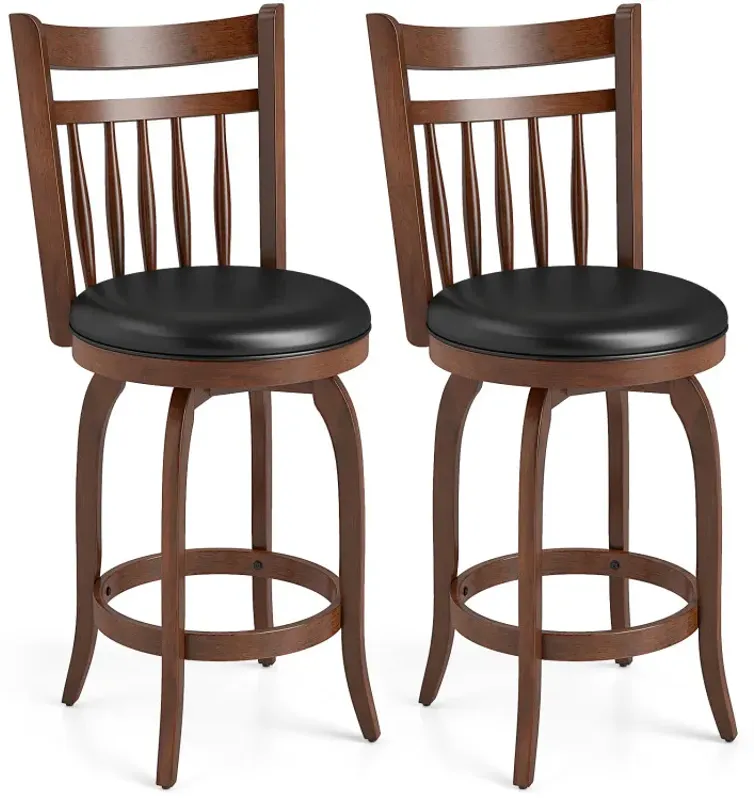 Swivel Bar Stools Set of 2 Counter Height Faux Leather Upholstered Barstools
