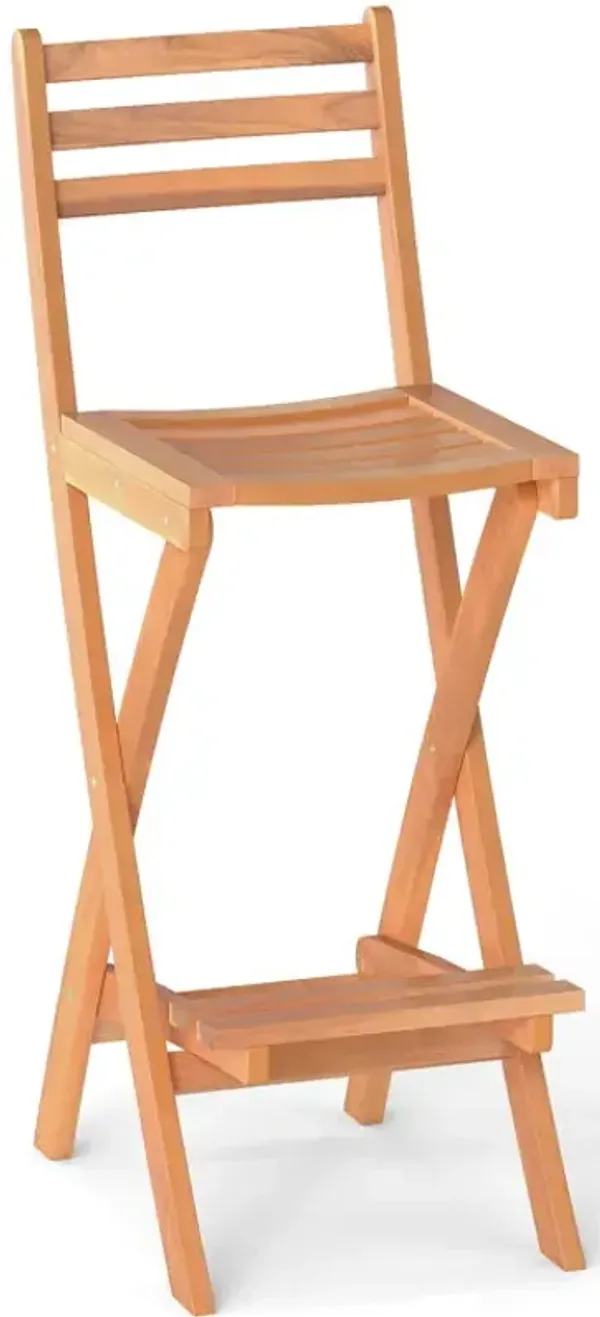 Acacia Wood Bar Height Chair with Backrest and Footrest for Backyard
