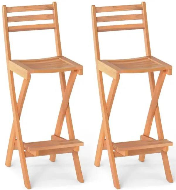 Acacia Wood Bar Height Chair with Backrest and Footrest for Backyard